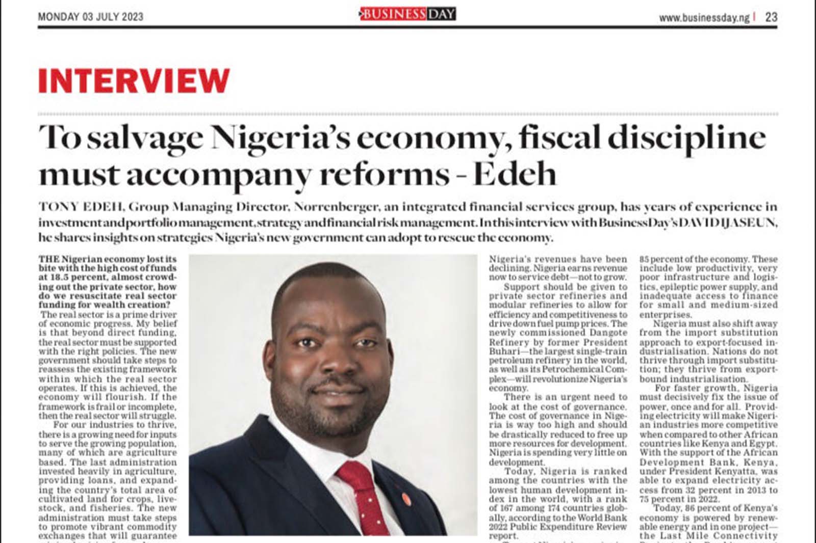 To salvage Nigeria’s economy, fiscal discipline must accompany reforms – Edeh